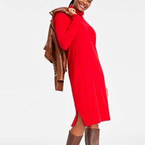 Charter Club Luxury Cashmere Red Turtleneck Sweater Dress
